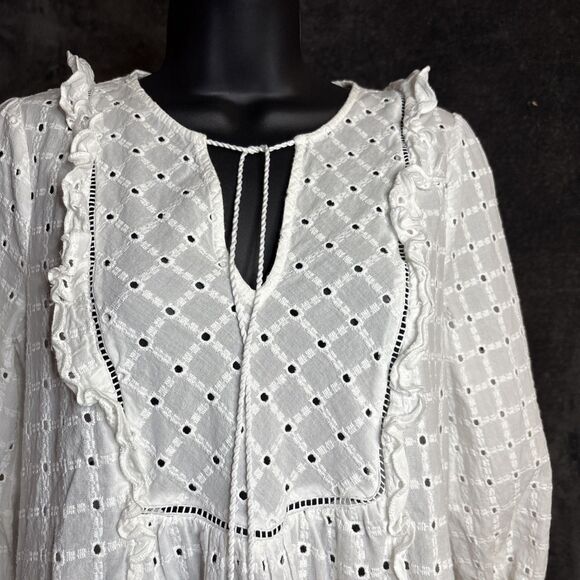 Anthropologie Thames Dress White Eyelet Cotton Womens 4 3/4 Sleeve Mini Boho - Picture 4 of 10